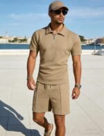 UOUA Mens Summer Track Suits 2 Piece Shorts Sets Short Sleeve Sweatsuit Outfits 1/4 Zip Golf Polo Shirts Loungewear