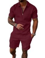 UOUA Mens Summer Track Suits 2 Piece Shorts Sets Short Sleeve Sweatsuit Outfits 1/4 Zip Golf Polo Shirts Loungewear