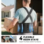 Work Back Brace for Men & Women, Adjustable Lower Back Support Belt with Suspenders for Back Pain Relief, Moving Construction Warehouse Heavy Lifting Safety & Protection (Black,...