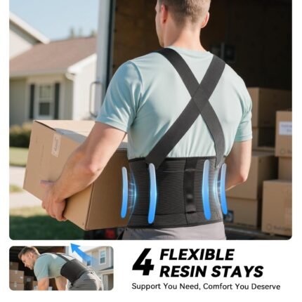 Work Back Brace for Men & Women, Adjustable Lower Back Support Belt with Suspenders for Back Pain Relief, Moving Construction Warehouse Heavy Lifting Safety & Protection (Black,...