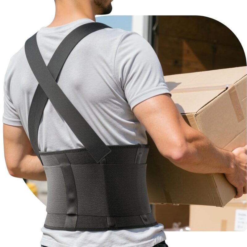 Work Back Brace for Men & Women, Adjustable Lower Back Support Belt with Suspenders for Back Pain Relief, Moving Construction Warehouse Heavy Lifting Safety & Protection (Black,...