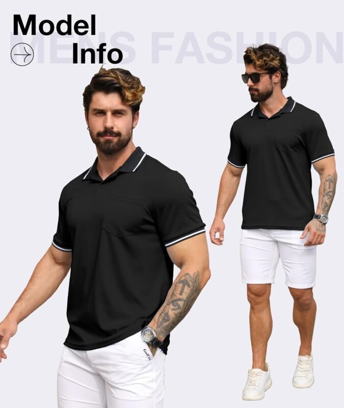 ZITY 3 Pack Men Polo Shirts Short Sleeve with Pocket Sport Wicking Shirts for Men Casual Athletic Collared T-Shirts