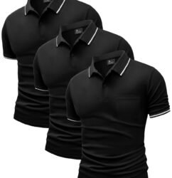 ZITY 3 Pack Men Polo Shirts Short Sleeve with Pocket Sport Wicking Shirts for Men Casual Athletic Collared T-Shirts