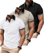 ZITY 3 Pack Men Polo Shirts Short Sleeve with Pocket Sport Wicking Shirts for Men Casual Athletic Collared T-Shirts