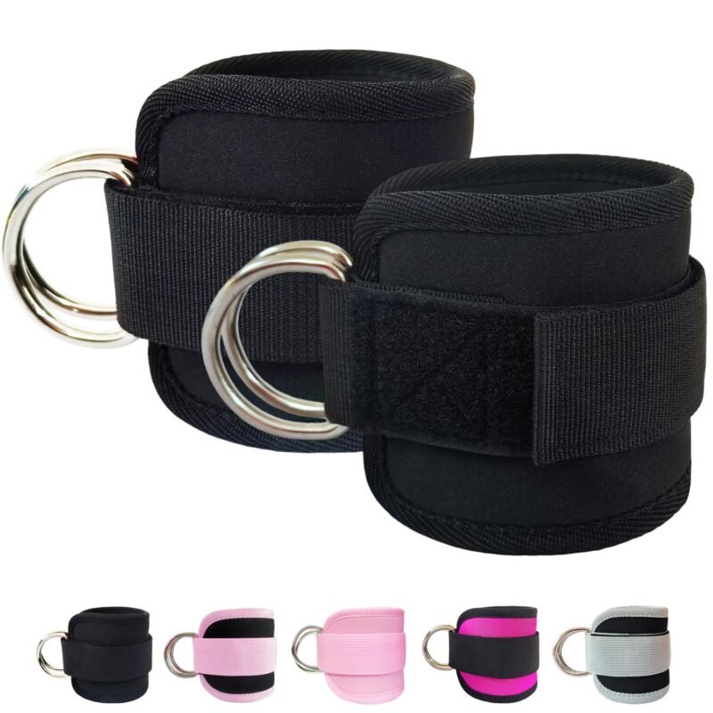 Fitness Ankle Strap for Cable Machine, 2PCS Comfort Adjustable Gym Ankle Cuff for Kickbacks, Glute Workouts Neoprene Padding, One Size Fit All Ankle, Ankle Bands for Working...